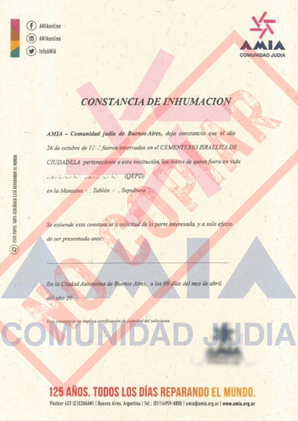 NO COPIAR Certificate of burial