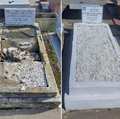 reparación completa del jardín con cabecera de acrílico simple Garden refurbishment and installation of a simple acrylic headstone